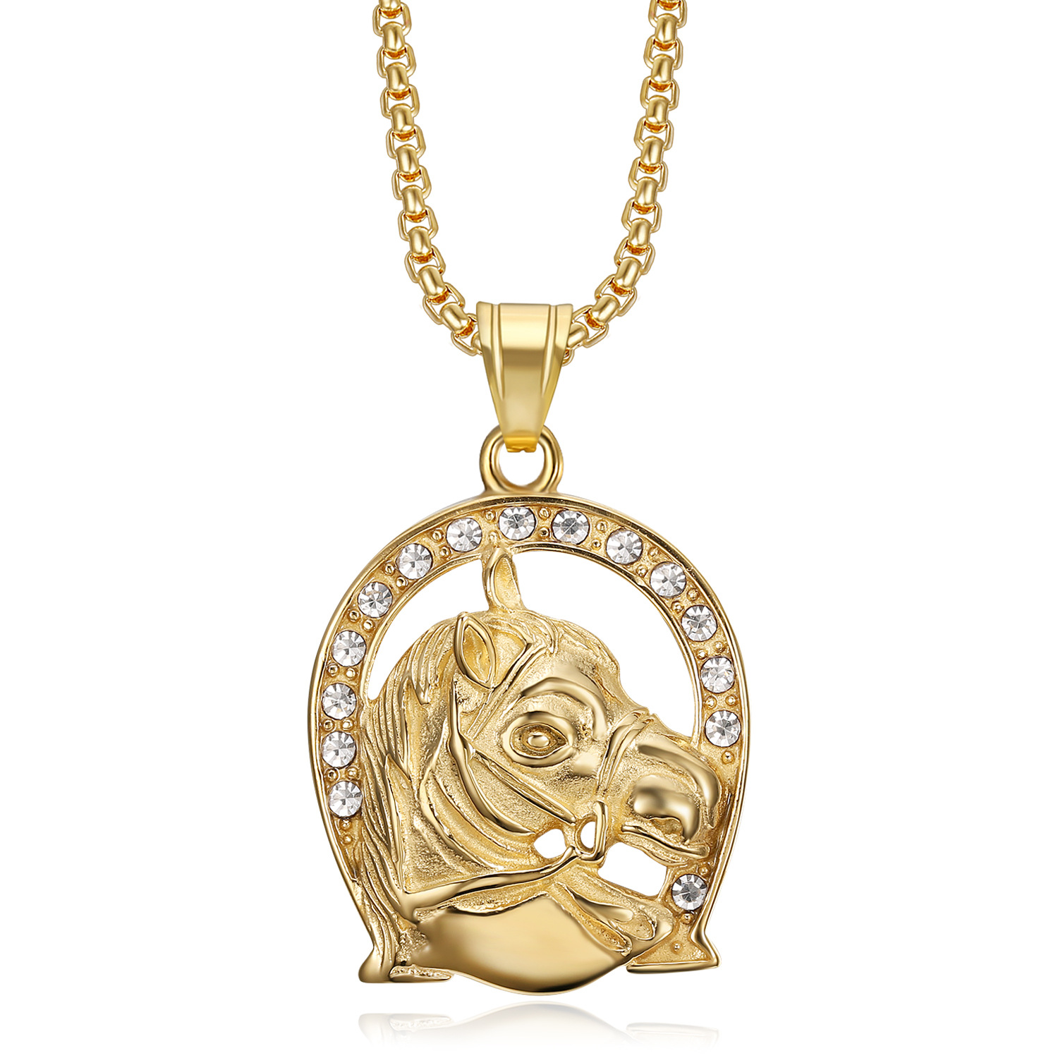 Horseshoe Game Set - Punk Horse Head Pendants Male Gold